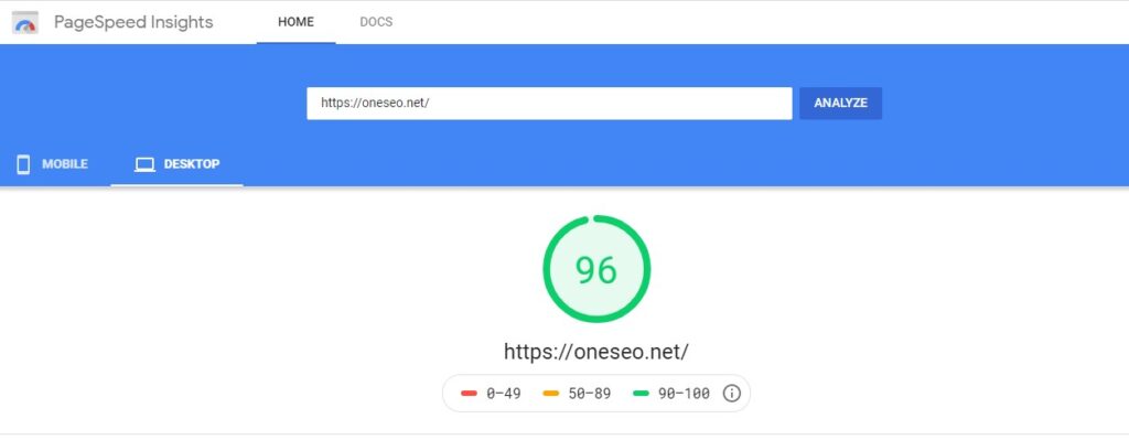 Googles PageSpeed Insights' Result for OneSEO